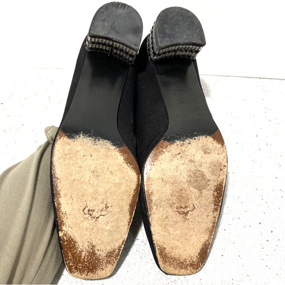 Stuart Weitzman dressy black satin pumps shoe rhinestone cover block heels 7.5 B - Picture 8 of 10